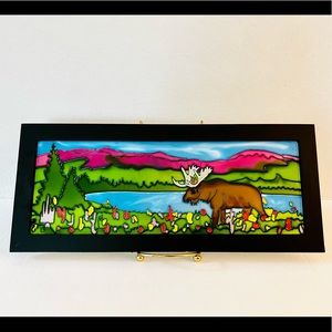 Art Studio Company Framed Glass Moose by The Lake